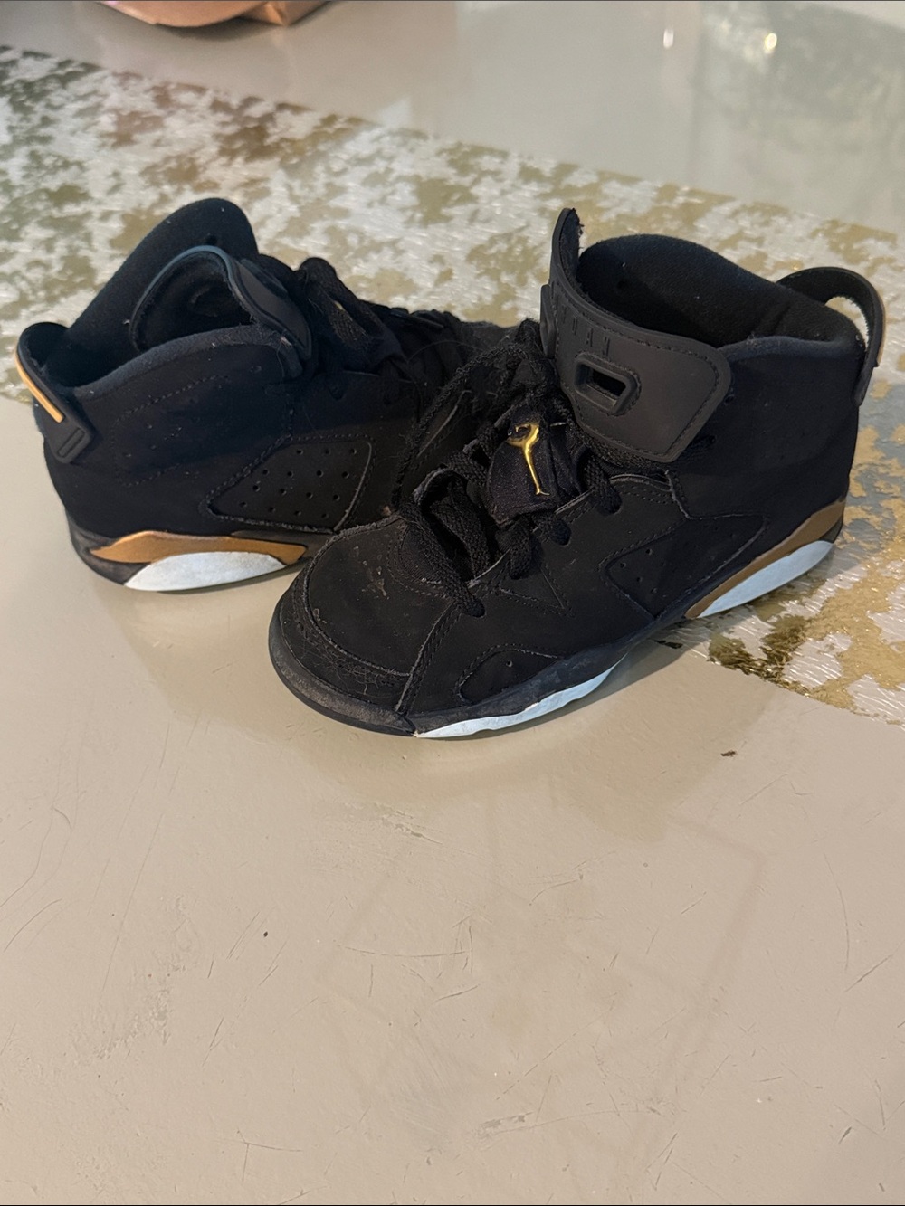 Jordan Kids Black and Gold Mid-Top Sneakers